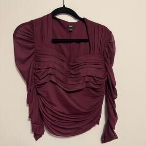 Express Burgundy Long Sleeve Ruched Top
